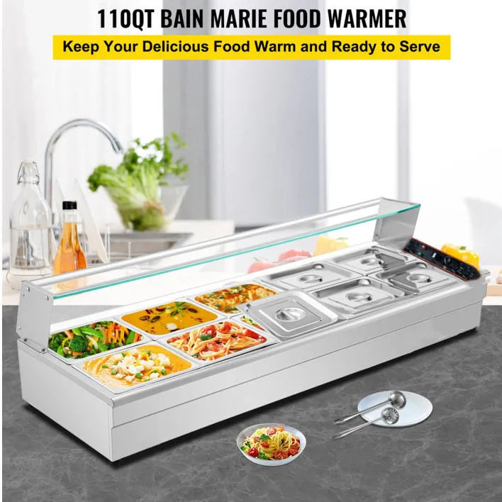 Heavybao Catering Equipment Counter Top Food Warmer Bain Marie Commercial Bain Marie Food Warmer with Glass Cover